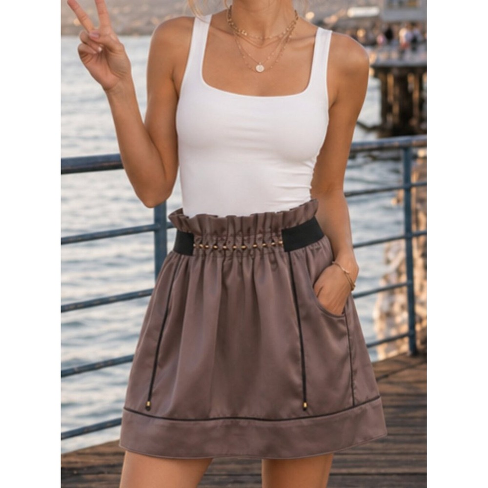 Cynthia Steffe Silk Blend Embellished Taupe Mini Skirt size 2